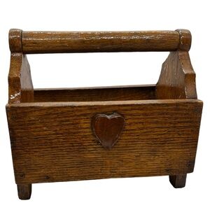 Vintage 60s Shop Class Handmade Wood Heart Tote, Carry Case